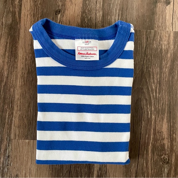 Hanna Andersson Other - Hanna Andersson Blue & White Short Sleeve PJ Pajama Top Shirt Sz 6-7 Organic
